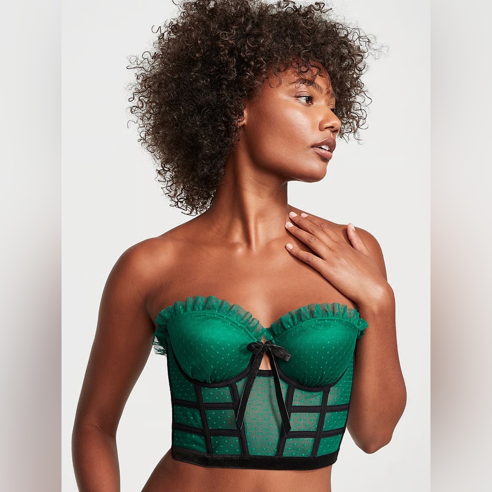 NWOT Victoria’s Secret Dotted Mesh Corset Top in Spruce Green
